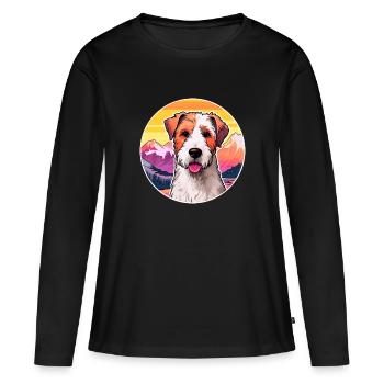 Draht Foxterrier Hunderasse Karikatur Kawaii Watercol - Frauen Premium Bio Langarmshirt - Schwarz - Vorne - Julia (174cm)