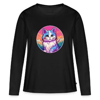 Bambino Cat Coloré Dessin Animé Aquarelle Illustrati - T-shirt manches longues Premium bio Femme - noir - Devant - Julia (174cm)