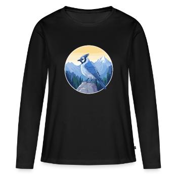 Geai bleu aquarelle dessin animé Kawaii animal de compagnie Animal Colo - T-shirt manches longues Premium bio Femme - noir - Devant - Julia (174cm)