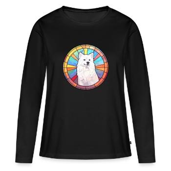 Spitz japonais chien race vitrail coloré Wa - T-shirt manches longues Premium bio Femme - noir - Devant - Julia (174cm)