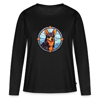 Lancashire Heeler chien race vitrail coloré - T-shirt manches longues Premium bio Femme - noir - Devant - Julia (174cm)