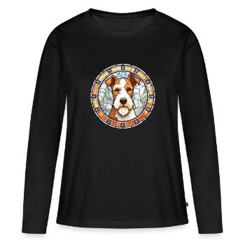 Draht Foxterrier Hunderasse Buntglas Bunt - Frauen Premium Bio Langarmshirt - Schwarz - Vorne - Julia (174cm)