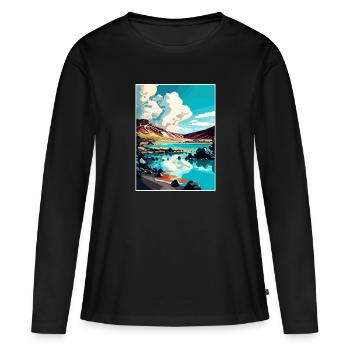 Blue Lagoon Islande Vintage voyage affiche Souvenir - T-shirt manches longues Premium bio Femme - noir - Devant - Julia (174cm)