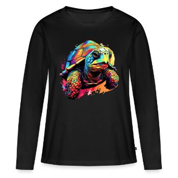 Éclaboussures colorées de tortue d’éclaboussures de peinture - T-shirt manches longues Premium bio Femme - noir - Devant - Julia (174cm)