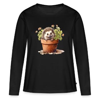 Hérisson dans un pot de fleurs, animal mignon dans un jardin de fleurs - T-shirt manches longues Premium bio Femme - noir - Devant - Julia (174cm)