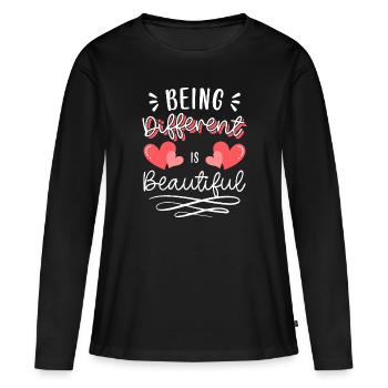 Différents, fiers, différents - T-shirt manches longues Premium bio Femme - noir - Devant - Julia (174cm)