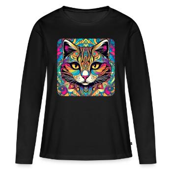 Coole Graffiti Katze - Frauen Premium Bio Langarmshirt - Schwarz - Vorne - Julia (174cm)