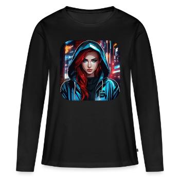 Cooles Cyberpunk Girl II - Frauen Premium Bio Langarmshirt - Schwarz - Vorne - Julia (174cm)