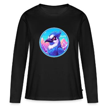 Geai bleu aquarelle dessin animé Kawaii animal de compagnie Animal Colo - T-shirt manches longues Premium bio Femme - noir - Devant - Julia (174cm)