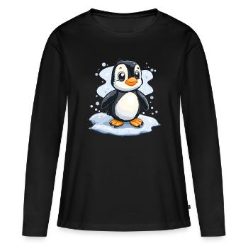 Mignon pingouin banquise enfant cadeau pour bébé - T-shirt manches longues Premium bio Femme - noir - Devant - Julia (174cm)