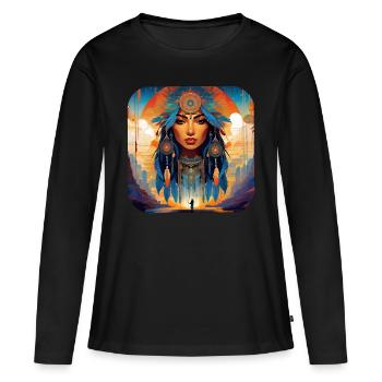 Mystic Shaman with Feathers VI - Women's Premium Organic Long Sleeve Shirt - black - Front - Julia (174cm)