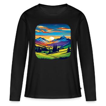 Berge im Sonnenuntergang II - Frauen Premium Bio Langarmshirt - Schwarz - Vorne - Julia (174cm)
