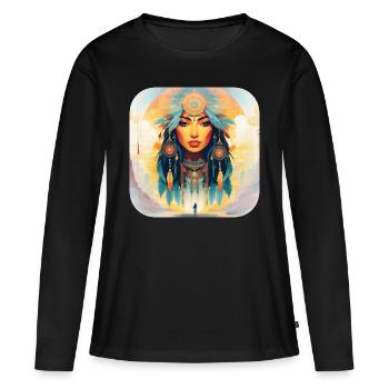 Femme mystique aux plumes VII - T-shirt manches longues Premium bio Femme - noir - Devant - Julia (174cm)