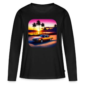 Cooles Auto mit Palmen im Sonnenuntergang III - Frauen Premium Bio Langarmshirt - Schwarz - Vorne - Julia (174cm)
