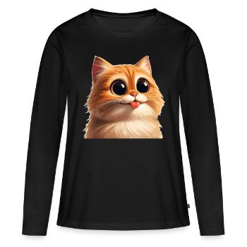 Chat aux yeux énormes - T-shirt manches longues Premium bio Femme - noir - Devant - Julia (174cm)