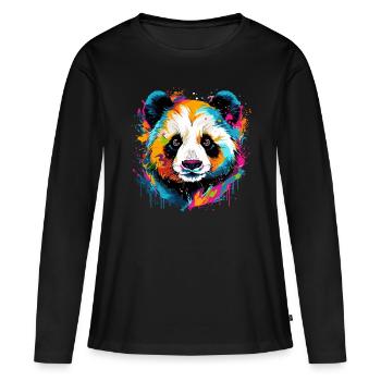 Panda coloré éclaboussures d’éclaboussures de peinture - T-shirt manches longues Premium bio Femme - noir - Devant - Julia (174cm)