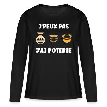 Humour pots de Poterie - T-shirt manches longues Premium bio Femme - noir - Devant - Julia (174cm)