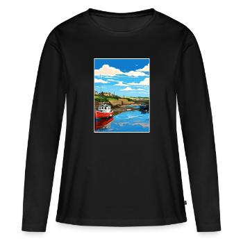Bude Cornwall Vintage Reiseposter WPA Souvenir - Frauen Premium Bio Langarmshirt - Schwarz - Vorne - Julia (174cm)