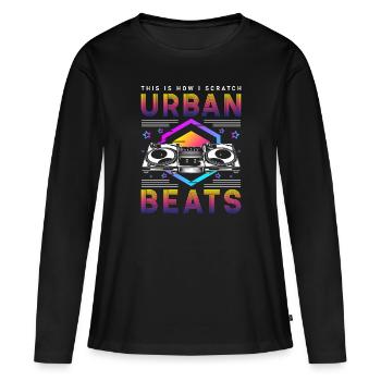 Schallplatte Disko Rave - Frauen Premium Bio Langarmshirt - Schwarz - Vorne - Julia (174cm)