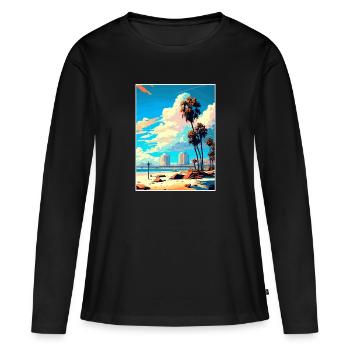 Long Beach Californie Cali Vintage affiche de voyage - T-shirt manches longues Premium bio Femme - noir - Devant - Julia (174cm)