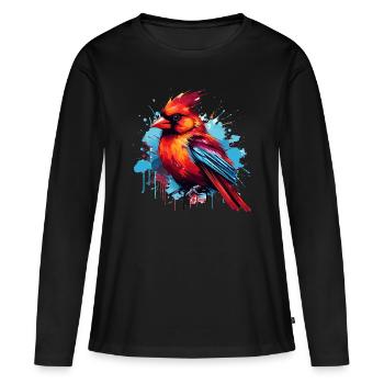 Colorful red cardinal paint splashes - Women's Premium Organic Long Sleeve Shirt - black - Front - Julia (174cm)