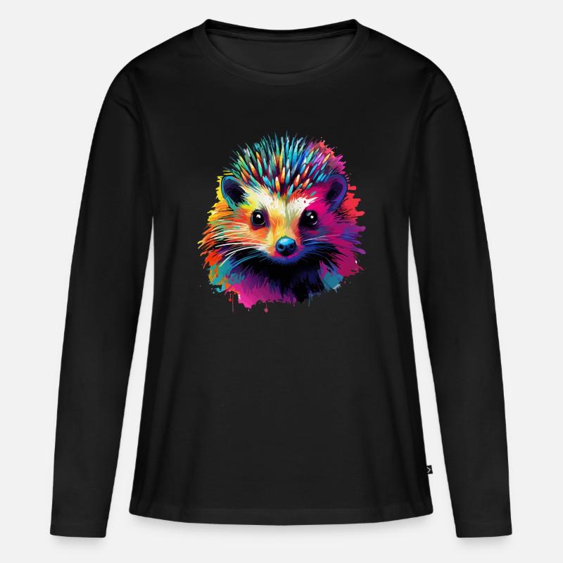 Bunter Igel Farbkleckse Farbspritzer - Frauen Premium Bio Langarmshirt - Schwarz
