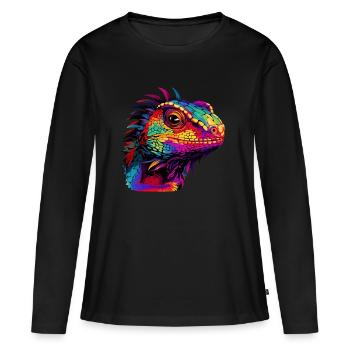 Bunte Eidechse Farbkleckse Farbspritzer - Frauen Premium Bio Langarmshirt - Schwarz - Vorne - Julia (174cm)