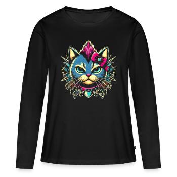 YANACAT Sour but Cute, Stylish Punk Cat - Women's Premium Organic Long Sleeve Shirt - black - Front - Julia (174cm)
