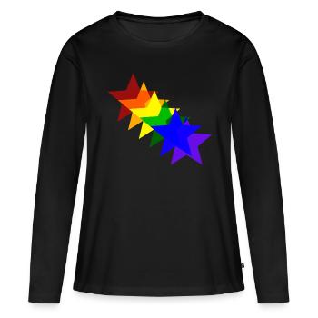 Bunte Sterne Regenbogen Geschenkidee - Frauen Premium Bio Langarmshirt - Schwarz - Vorne - Julia (174cm)