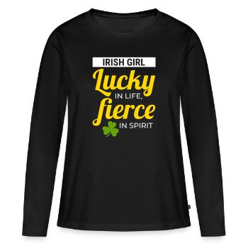 Irish Girl: Lucky & Fierce Humour - Women's Premium Organic Long Sleeve Shirt - black - Front - Julia (174cm)