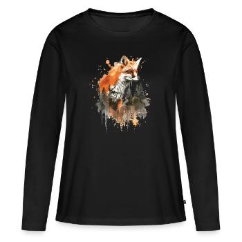Aquarell Fuchs, Fuchs - Frauen Premium Bio Langarmshirt - Schwarz - Vorne - Julia (174cm)