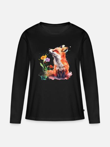 Aquarell Fuchs, Fuchs - Frauen Premium Bio Langarmshirt - Schwarz