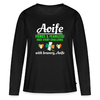 Drôle de fille irlandaise Nom Aoife, bravoure intrépide - T-shirt manches longues Premium bio Femme - noir - Devant - Julia (174cm)