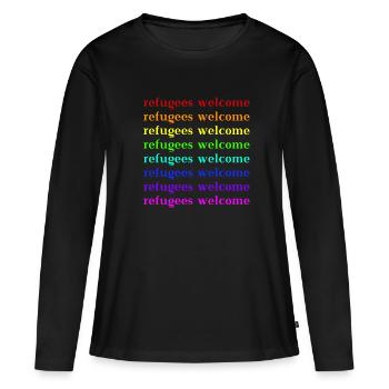 Idée cadeau de bienvenue pour les réfugiés - T-shirt manches longues Premium bio Femme - noir - Devant - Julia (174cm)