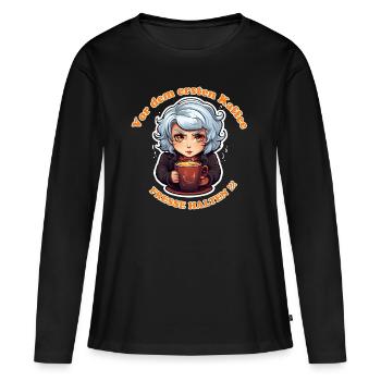 Vor dem ersten Kaffee Fresse halten - Frauen Premium Bio Langarmshirt - Schwarz - Vorne - Julia (174cm)