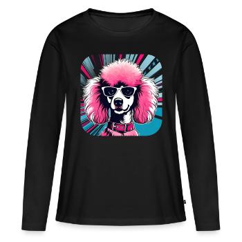 Niedlicher Rosa Pop Art Pudel - Frauen Premium Bio Langarmshirt - Schwarz - Vorne - Julia (174cm)