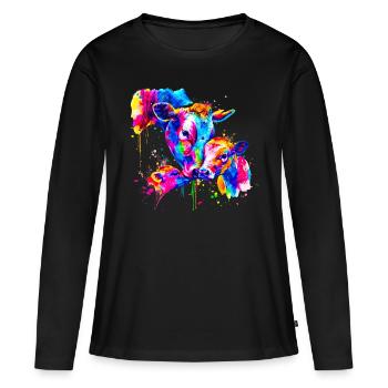 Vache avec 3 veaux - T-shirt manches longues Premium bio Femme - noir - Devant - Julia (174cm)