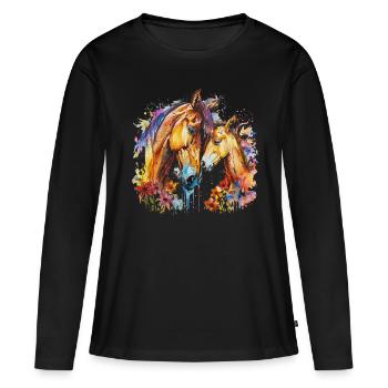 Horse with his foal - Women's Premium Organic Long Sleeve Shirt - black - Front - Julia (174cm)