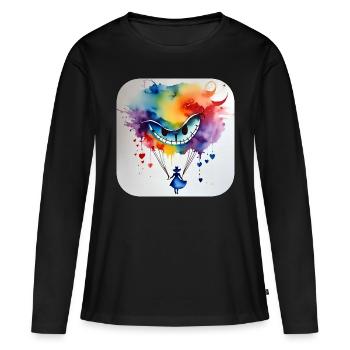 Visage de fille et de chats rieurs - T-shirt manches longues Premium bio Femme - noir - Devant - Julia (174cm)