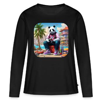 Panda cool sur la plage - T-shirt manches longues Premium bio Femme - noir - Devant - Julia (174cm)