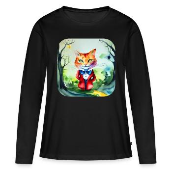 Chat fou mignon - T-shirt manches longues Premium bio Femme - noir - Devant - Julia (174cm)