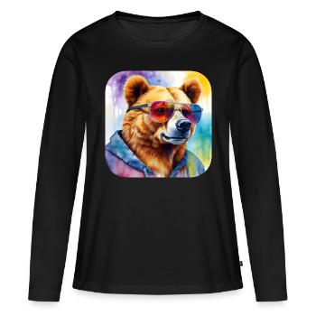 Cool bear with sunglasses - Women's Premium Organic Long Sleeve Shirt - black - Front - Julia (174cm)