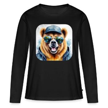 Cool bear with sunglasses - Women's Premium Organic Long Sleeve Shirt - black - Front - Julia (174cm)