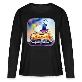 Voiture folle qui rit avec chapeau - T-shirt manches longues Premium bio Femme - noir - Devant - Julia (174cm)