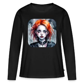 Fille punk gothique cool aux cheveux roux - T-shirt manches longues Premium bio Femme - noir - Devant - Julia (174cm)