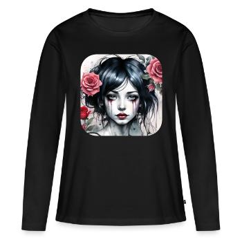 Fille punk gothique cool avec des roses rouges - T-shirt manches longues Premium bio Femme - noir - Devant - Julia (174cm)