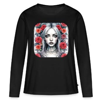 Fille punk gothique cool avec des roses rouges - T-shirt manches longues Premium bio Femme - noir - Devant - Julia (174cm)