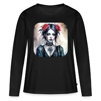 Fille punk gothique cool avec des roses rouges - T-shirt manches longues Premium bio Femme - noir - Devant - Julia (174cm)