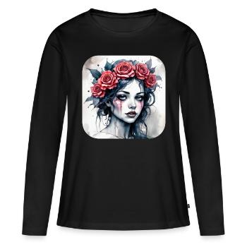 Fille punk gothique cool avec des roses rouges - T-shirt manches longues Premium bio Femme - noir - Devant - Julia (174cm)