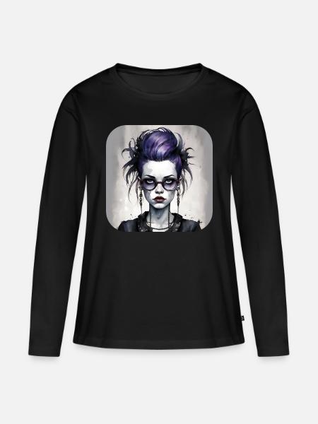 Cooles Gothic Punk Girl - Frauen Premium Bio Langarmshirt - Schwarz